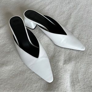 Zara White Leather Pointed Toe Mule High Heels